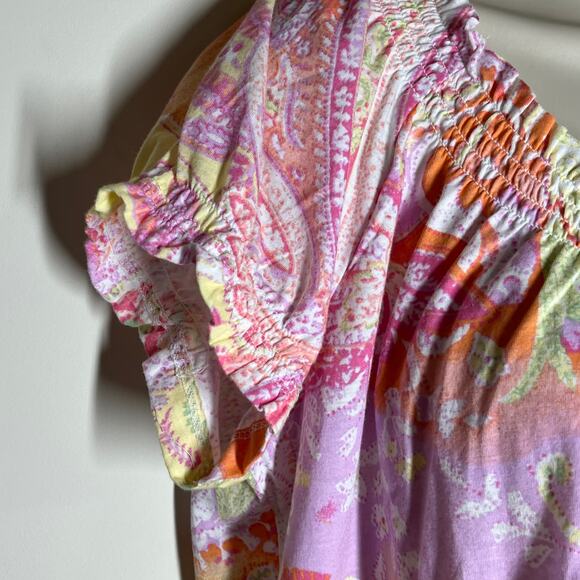Lauren Ralph Lauren Puff Sleeve Paisley Print Peasant Blouse Pink Combo Size Med - Picture 6 of 11